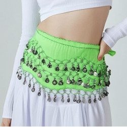 Ceinture de danse orientale vert à sequins argent - 1