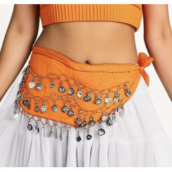 Ceinture de danse orientale orange à sequins argent - 1