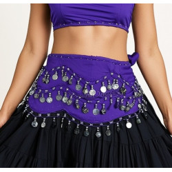 Ceinture de danse orientale violet foncé à pièces argent - 2