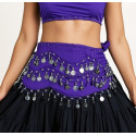 Ceinture de danse orientale violet foncé à sequins argent
