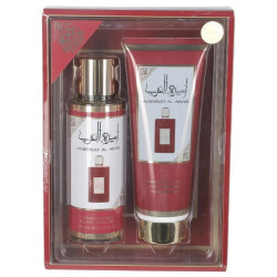 Coffret Ameerat Al Arab avec brume parfumée 250 ml et lotion parfumée 236 ml en boîte rouge élégante