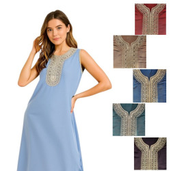 djellaba femme maison bleu ciel galon brillant style débardeur