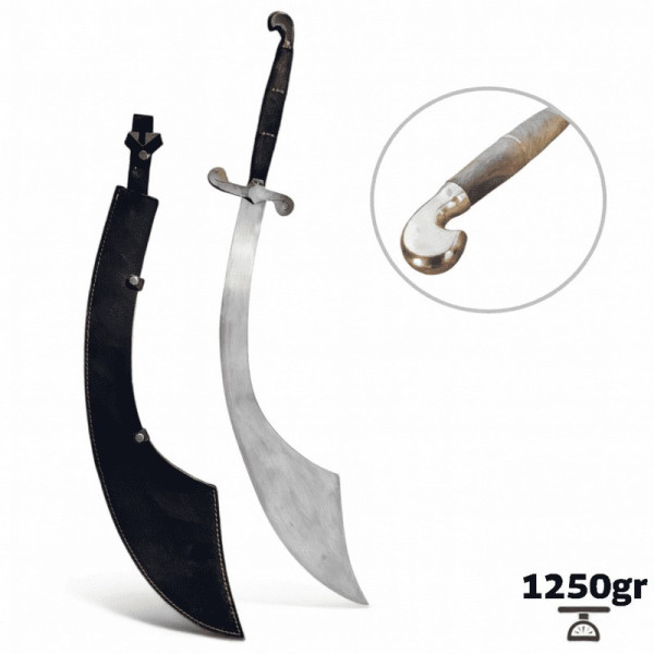 Sabre Cimeterre de Danse Orientale – Lame Acier Chromé, Manche Bois & Laiton – 1250 g 