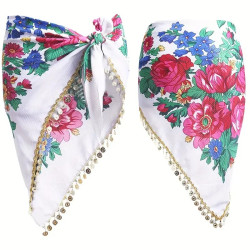 ceinture de danse orientale triangulaire blanche avec fleurs et sequins dorés