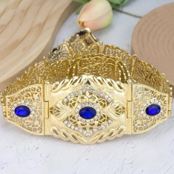 Ceinture orientale plaqué or avec pierres bleues et strass articulés 24 maillons