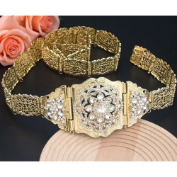 Ceinture orientale plaqué or motif fleur strass avec 24 maillons détachables