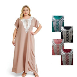Djellaba femme 100% oriental broderie blanche et pompons - 1