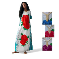 Robe d'été longue roses et pompons - 4