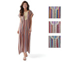 Djellaba maison femme rayée col brodé et strass ocre