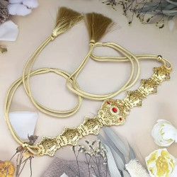 Ceinture plaqué or femme avec pierres rouges et cordon doré à pompons