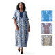 Djellaba femme bleu imprimé géométrique élégant avec broderie perles et boutons strass