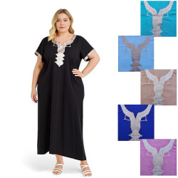 Djellaba femme coton uni galon beige doré - 3