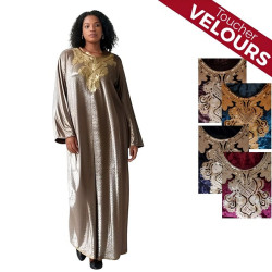 Djellaba femme en velours décor brodé pailleté - 5