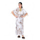 Djellaba femme habillée marron clair imprimée élégante avec finitions franges et galon assorti