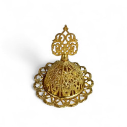 Mini encensoir doré ajouré 8,5x7 cm, couvercle sculpté style oriental