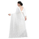 Sari indien en dentelle blanc cassé – Drapé traditionnel de cérémonie - Mariage