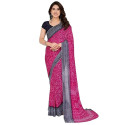 Sari indien fuchia à bordure bleu marine – Drapé élégant et contrasté