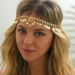 Bijou de tête oriental doré à sequins métalliques