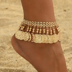 Chaîne de cheville orientale à sequins dorés