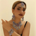 Parure bijoux indiens complète – 4 pièces argent vieilli et pierres colorées