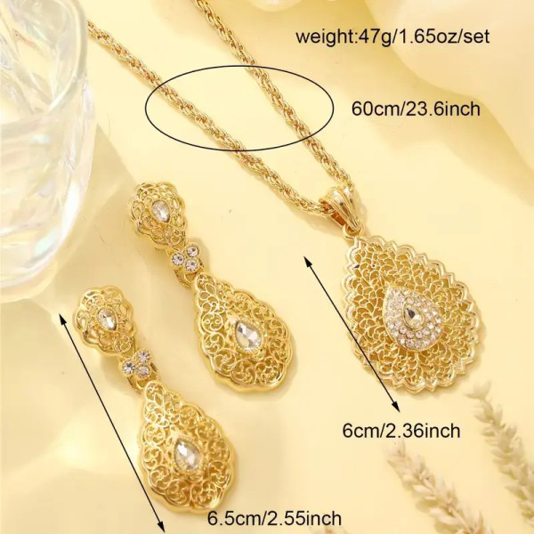 Ensemble Bijou Pendentif Et Boucles D'oreilles Yorkshire - Métal Doré Inoxydable Et Strass (neuf Sans Emballage)