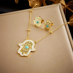 parure main de Fatma dorée avec pierre turquoise et strass fantaisie