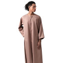 Qamis homme marron clair à col rond et tarboucha décorative