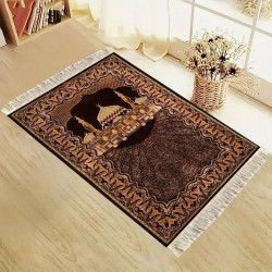 tapis de prière enfant brun doré 95x48 cm à toucher soyeux posé sur parquet clair