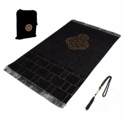 Coffret cadeau musulman noir et or – tapis de prière, tasbih et pochette velours 