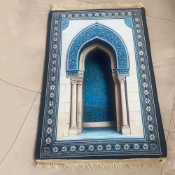 Tapis de prière épais bleu 100×70 cm matelassé epais