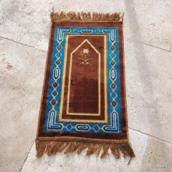 Tapis de prière enfant aspect velours marron - 1