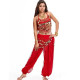 Costume Jasmine 2 pièces rouge à sequins pour danse orientale, top dos nu et pantalon pailleté