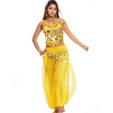 Costume Jasmine 2 pièces jaune à sequins – Tenue de danse orientale pour spectacle
