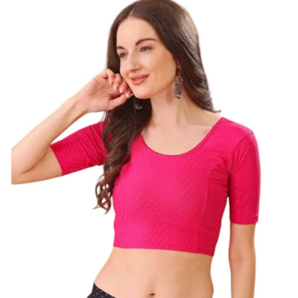 Choli pour sari indien – Haut court élastiqué dos échancré fushia face