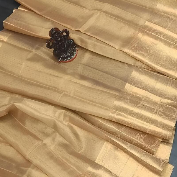 Sari Indien Vintage En Soie Beige - Occasion, Pour Décoration, Couture Ou Déguisement
