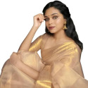 Sari indien doré femme – Tissu fluide lumineux à draper avec choli à coudre