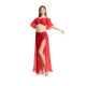 costume de danse orientale femme rouge vif avec jupe fendue et brassière opaque