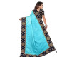 Sari indien bleu clair traditionnel bordure bleue de dos
