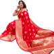 sari indien femme rouge et dorures drapé traditionnel vue de face