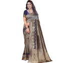 Sari femme bleu marine et décor antique doré – coupon de sari indien traditionnel
