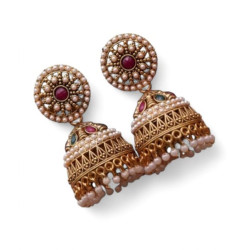 Boucles d’oreilles jhumka indiennes dorées avec perles et pierres colorées