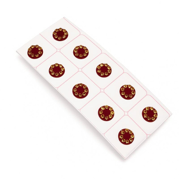 Bindi kum kum bordeaux à strass dorés – lot de 10 bijoux autocollants - 2