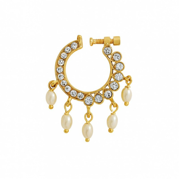 bijou de nez indien strass et perles nacrees modele non perce