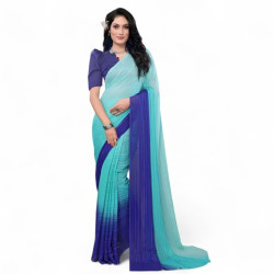 sari indien degrade de bleu fils argentes drape sur mannequin