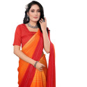 Sari indien dégradé rouge orangé avec fils argentés + coupon avec choli à coudre