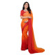 sari indien degrade rouge orangé avec choli a coudre pose de face