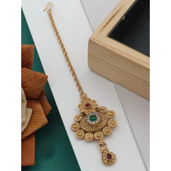 bijou de tête indien doré Maang Tikka rouge vert avec strass