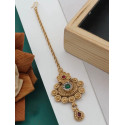 Bijou de tête indien doré Maang Tikka traditionnel rouge vert et strass