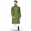 Kurta homme kaki en coton – coupe longue, col officier et boutons décoratifs