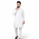 Kurta blanc pour homme en coton – col officier et boutons argentés